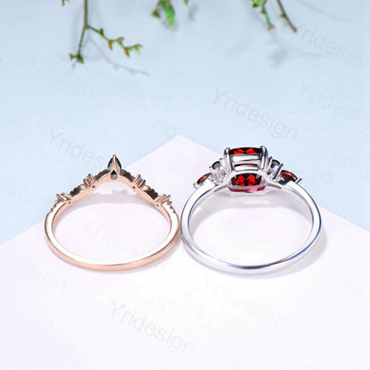 Cushion Garnet Statement Ring, Black Spinel Accent, 14K Gold - PENFINE