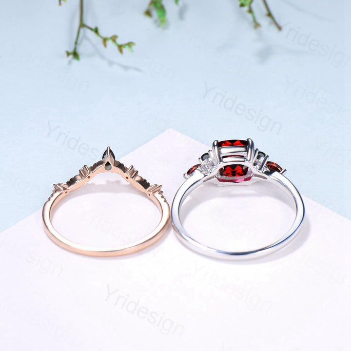 Cushion Garnet Statement Ring, Black Spinel Accent, 14K Gold - PENFINE