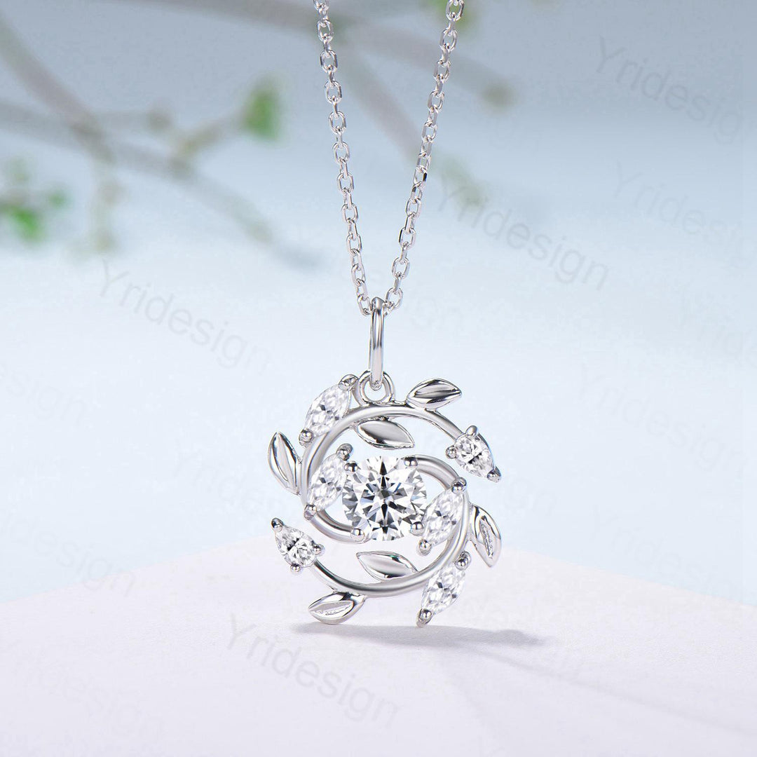 All stones are moissanite or lab grown diamonds 4pcs 4x2mm marquise cut 2pcs 3x2mm pear shaped 1pc 5mm round cut Chain: 16-18 Inches - PENFINE