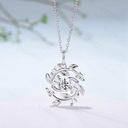 All stones are moissanite or lab grown diamonds 4pcs 4x2mm marquise cut 2pcs 3x2mm pear shaped 1pc 5mm round cut Chain: 16-18 Inches - PENFINE