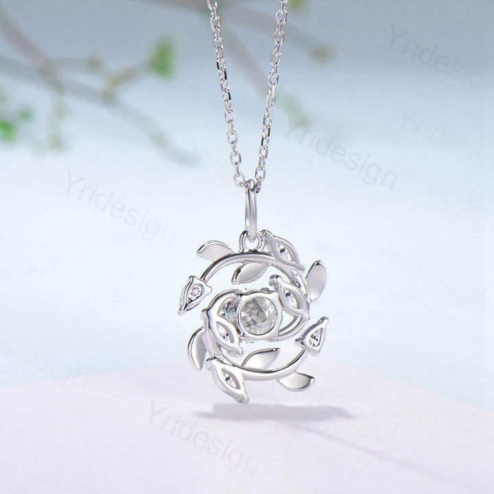 All stones are moissanite or lab grown diamonds 4pcs 4x2mm marquise cut 2pcs 3x2mm pear shaped 1pc 5mm round cut Chain: 16-18 Inches - PENFINE