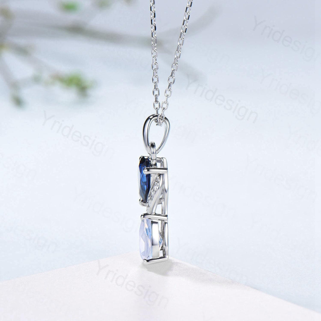 Vintage Oval Blue Sapphire Moonstone Snake Pendant Necklace, Art Deco Promise Gift - PENFINE