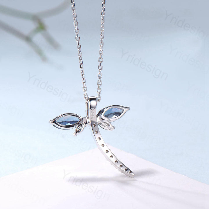 Alexandrite Dragonfly Necklace with Moissanite Diamonds - Dainty Iridescent Insect Jewelry for Women, Delicate Nature-Inspired Pendant Gift - PENFINE