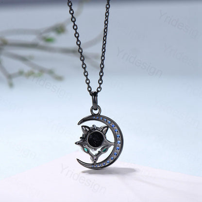 Unique Black Gold Alexandrite Necklace Magic Crescent Moon Devil Pendant Necklace Sapphire Emerald Gothic Anniversary Gift for Daughter - PENFINE