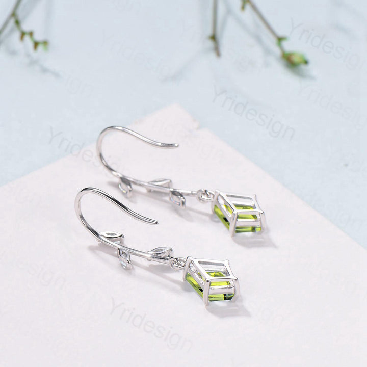 Elegant Kite Cut Peridot Drop Earrings, Branch Marquise White Opal Pinwheel Studs - PENFINE