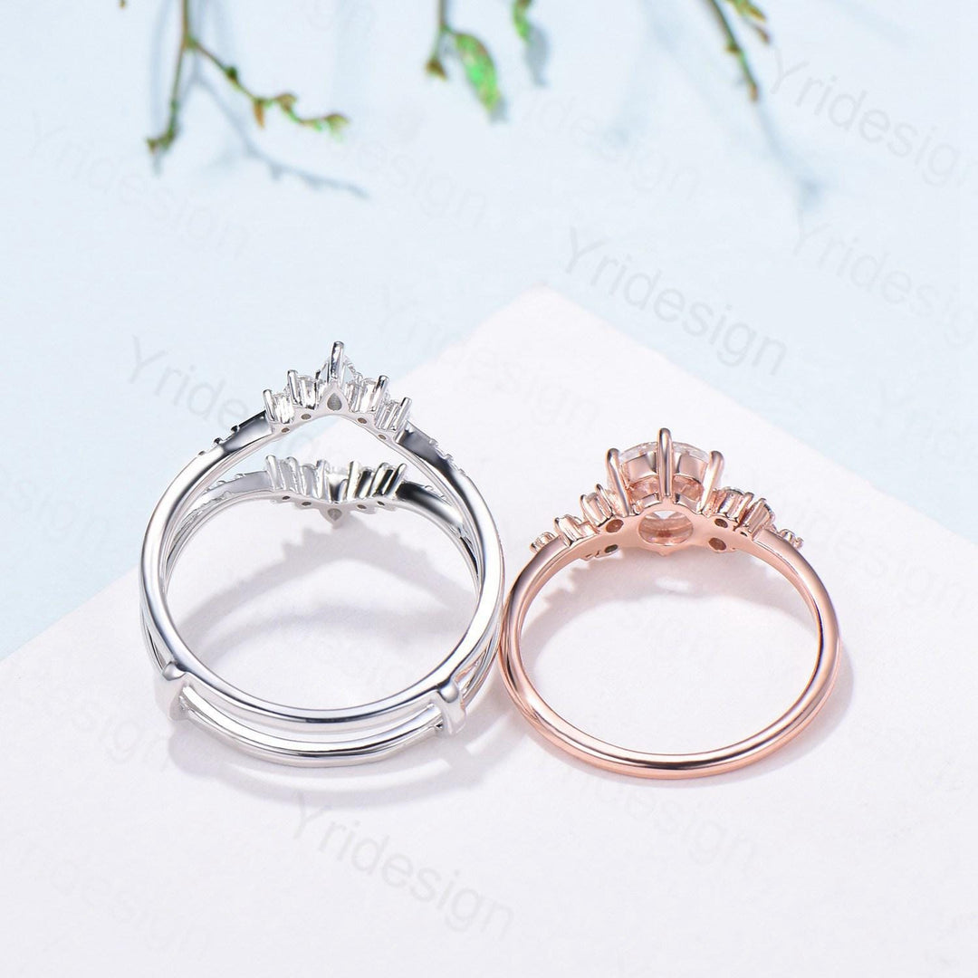 Snowdrift Moissanite Wedding Set, Round Brilliant Lab Grown Diamond Engagement Ring Set, Enhancer Stacking Band , Solid Gold Bridla Set - PENFINE