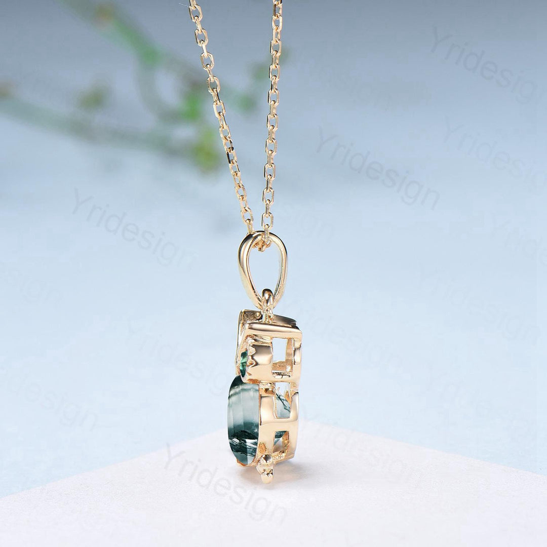 Cute Natural Moss Agate Owl Pendant Necklace, Green Gemstone Emerald Necklace for Women, Dainty Birthstone Gift, Animal Jewelry - PENFINE