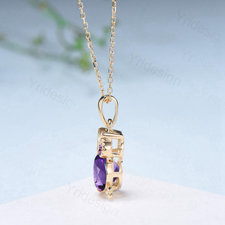 Natural Amethyst Owl Pendant Necklace, Purple Gemstone Necklace for Women, Dainty Febuary Birthstone Gift, Animal Jewelry - PENFINE