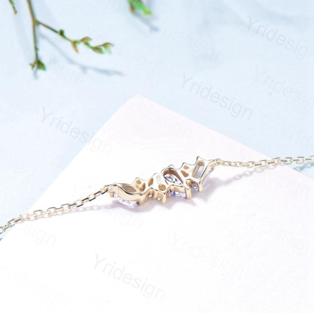 Dainty Pear Shaped Moissanite Bracelet Multi-Stone Baguette Lab Grown Diamond Lobster Claw Bracelet Silver Gold Art Deco Anniversary Gift - PENFINE