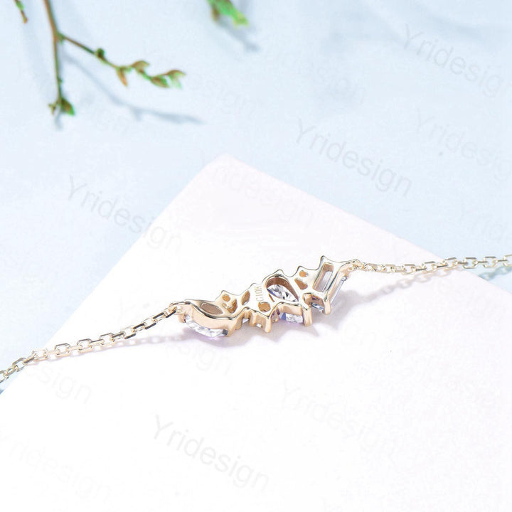 Dainty Pear Shaped Moissanite Bracelet Multi-Stone Baguette Lab Grown Diamond Lobster Claw Bracelet Silver Gold Art Deco Anniversary Gift - PENFINE