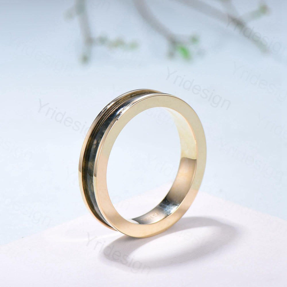 Men¡¯s 4.5mm Moss Agate Wedding Band Yellow Gold- Full Eternity Forest Jewelry, Dainty Stackable Anniversary Ring - PENFINE