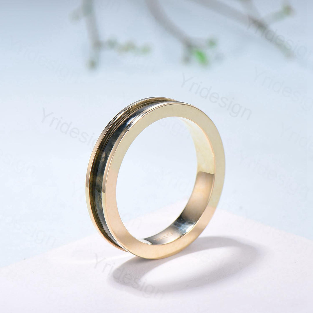 Men¡¯s 4.5mm Moss Agate Wedding Band Yellow Gold- Full Eternity Forest Jewelry, Dainty Stackable Anniversary Ring - PENFINE