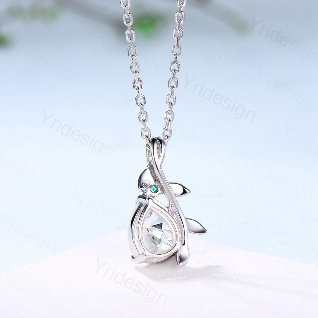 Elegant Pear Shaped Moissanite Pendant Necklace leaf vine branch emerald necklace Twisted nature inspired lab grown diamond anniversary gift - PENFINE