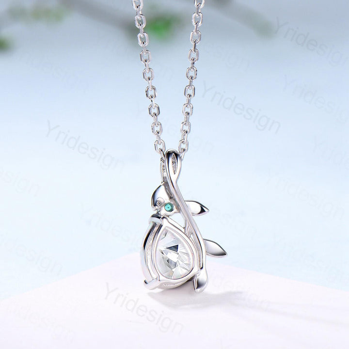Elegant Pear Shaped Moissanite Pendant Necklace leaf vine branch emerald necklace Twisted nature inspired lab grown diamond anniversary gift - PENFINE
