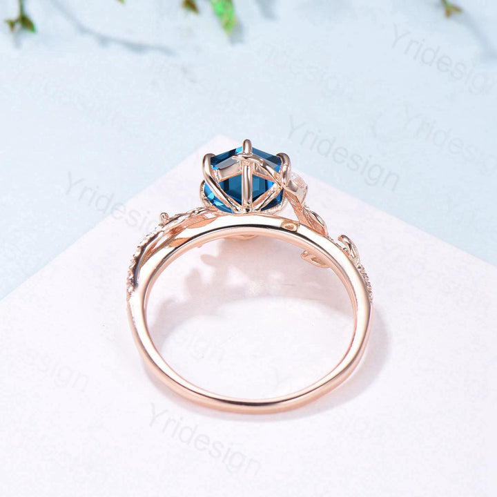 Natural Inspired Hexagon London Blue Topaz Engagement Ring Rose Gold Entangled Vines Citrine Bridal Wedding Ring Promise Gifts For fiancee - PENFINE