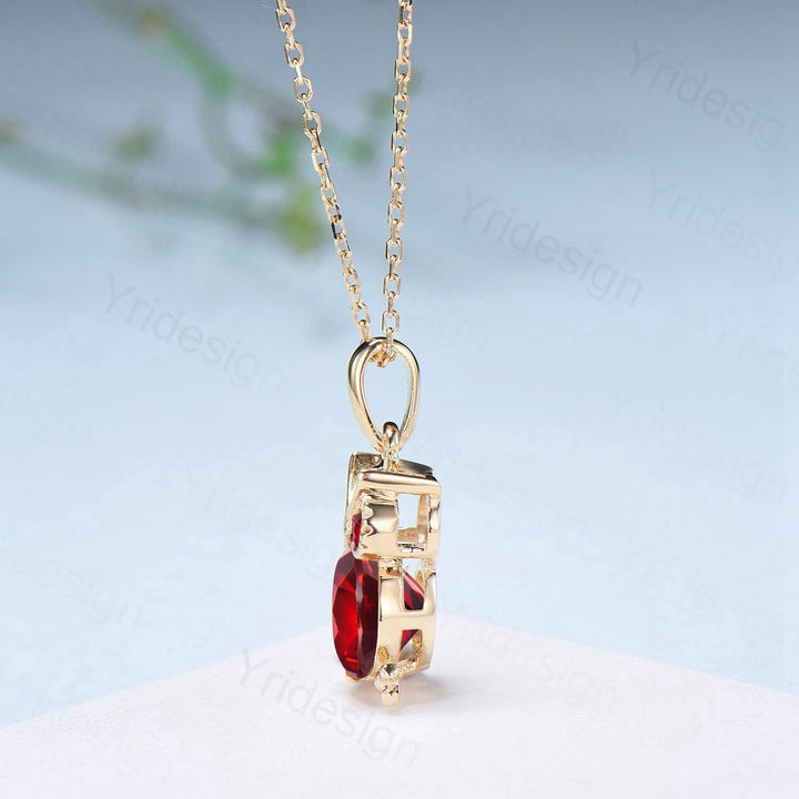 Natural Garnet Owl Pendant Necklace, Red Gemstone Charm Necklace for Women, Dainty Birthstone Gift, Animal Jewelry - PENFINE
