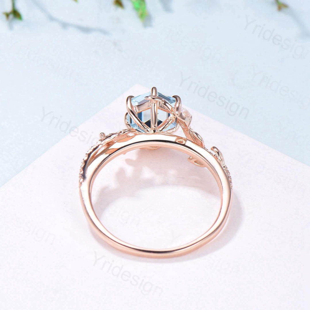 Natural Inspired Aquamarine Engagement Ring Rose Gold Entangled Vines Snake Bridal Wedding Ring March Birthstone Promise Gifts For fiancee - PENFINE