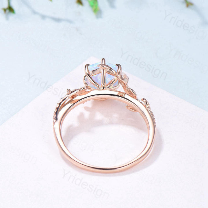 Elegant Opla Ring Nature Inspired Fire White Opal Engagement Ring Entangled Vines Emerlad Amethyst Snake Bridal Wedding Ring Promise Gifts - PENFINE