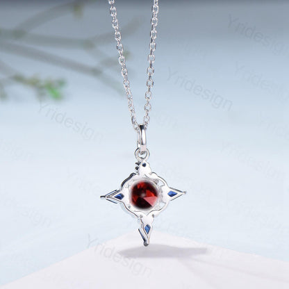 Unique Garnet Sapphire Pendant Necklace Celtic Knot Norse Viking Pendant 14K/18K White Gold Necklace Women Anniversary January Birthday Gift - PENFINE