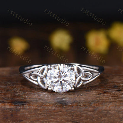 1 Carat Celtic Knot  Engagement Ring, White Gold, Round Lab Diamond, Irish Wedding Band