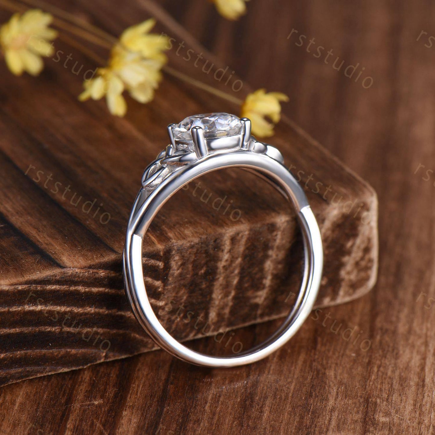 1 Carat Celtic Knot  Engagement Ring, White Gold, Round Lab Diamond, Irish Wedding Band