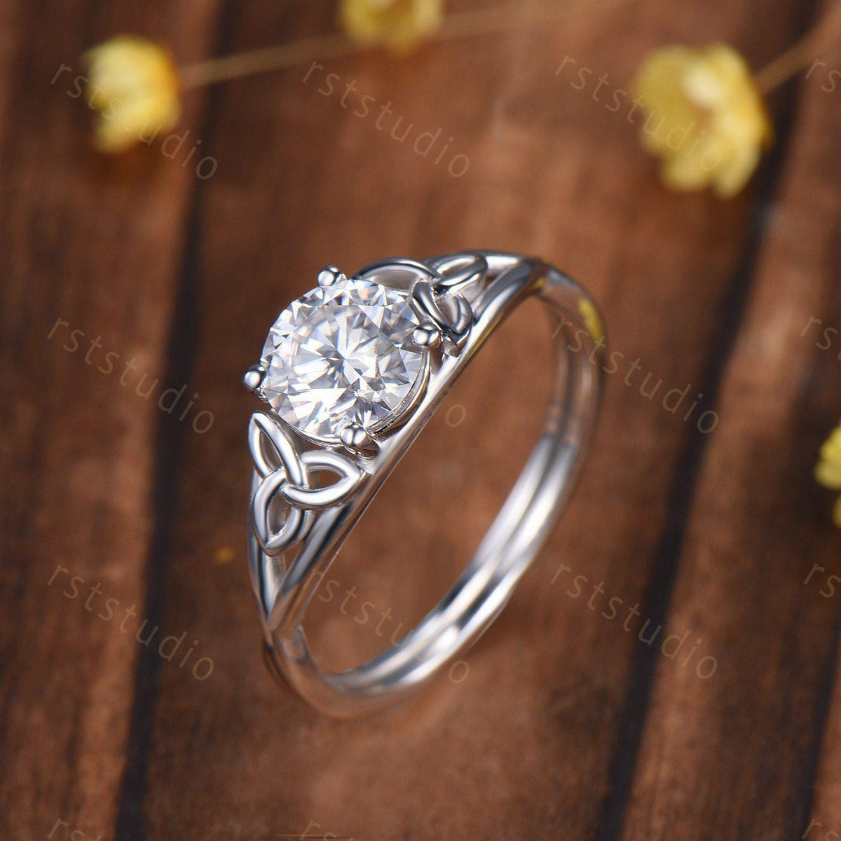 1 Carat Celtic Knot  Engagement Ring, White Gold, Round Lab Diamond, Irish Wedding Band
