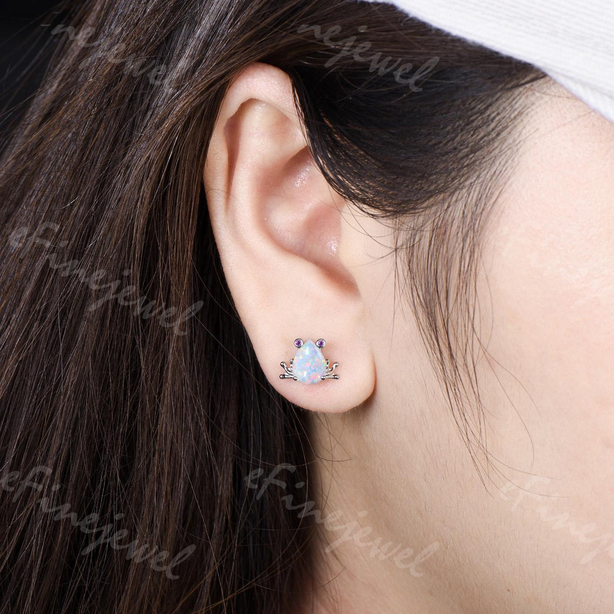 Opal Amethyst Frog Stud Earrings