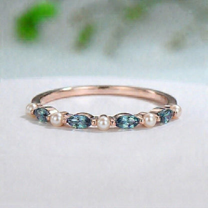 Rose Gold Alexandrite Amethyst Stacking Ring â€?Art Deco Anniversary Band