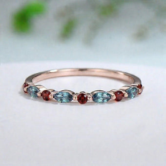 Rose Gold Alexandrite Amethyst Stacking Ring â€?Art Deco Anniversary Band