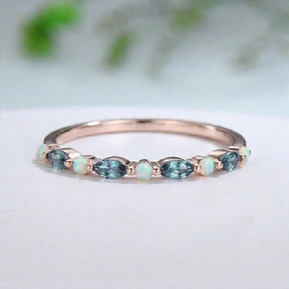 Rose Gold Alexandrite Amethyst Stacking Ring â€?Art Deco Anniversary Band