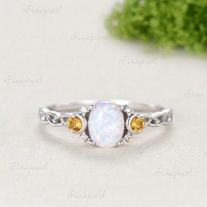 Norse Viking Opal Ring 1.5 Carat Oval Opal Moon Engagement Ring Cluster Amethyst Moissanite Wedding Band Alternative October Birthstone Gift
