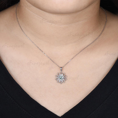 Vintage Sunflower Moss Agate Pendant Necklace, Spinner Design, Birthday Jewelry Gift