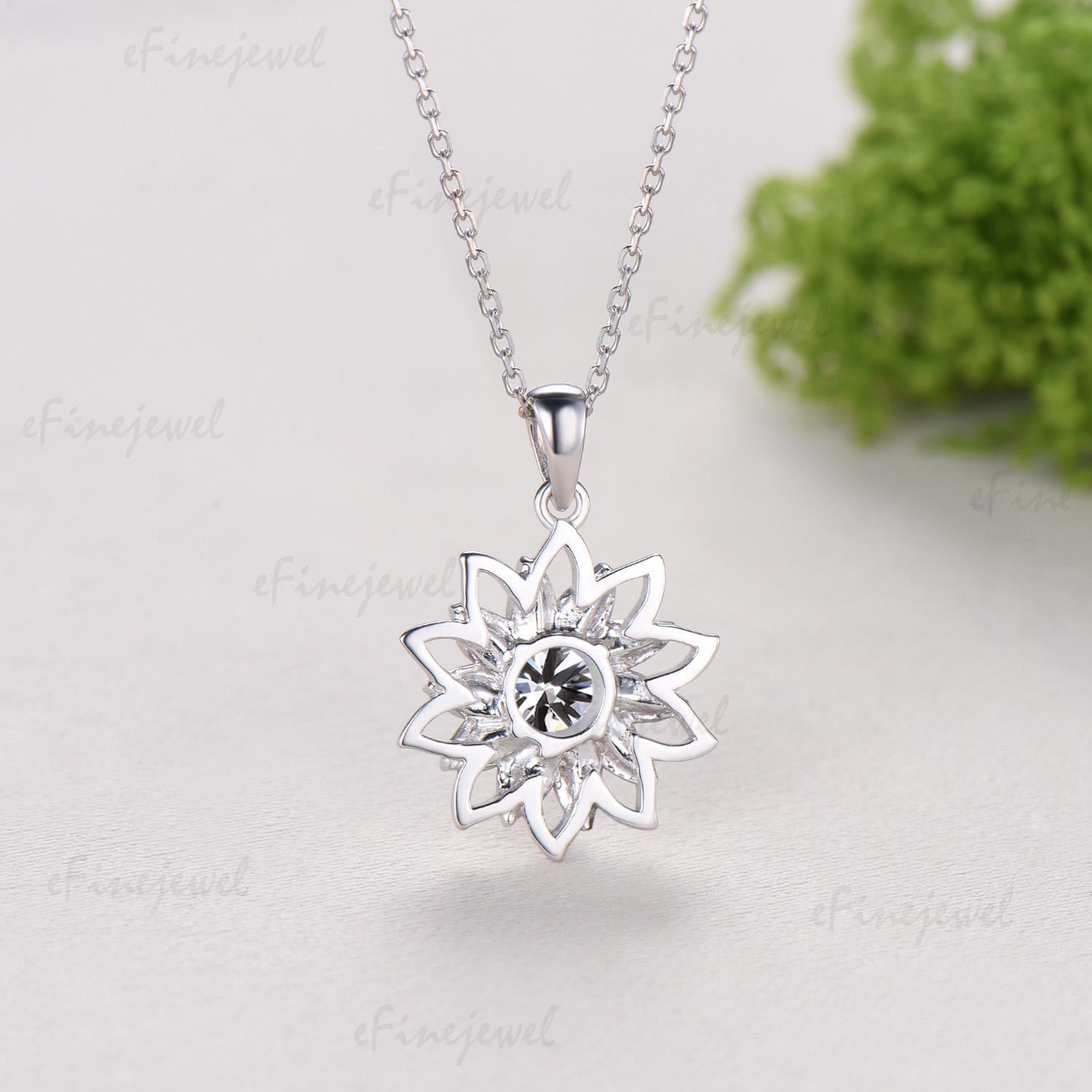 0.5CT Sunflower Lab Grown Diamond Pendant Necklace, Dainty Lotus Flower Moissanite Necklace, Elegant Spinner Anniversary Gifts for Wife