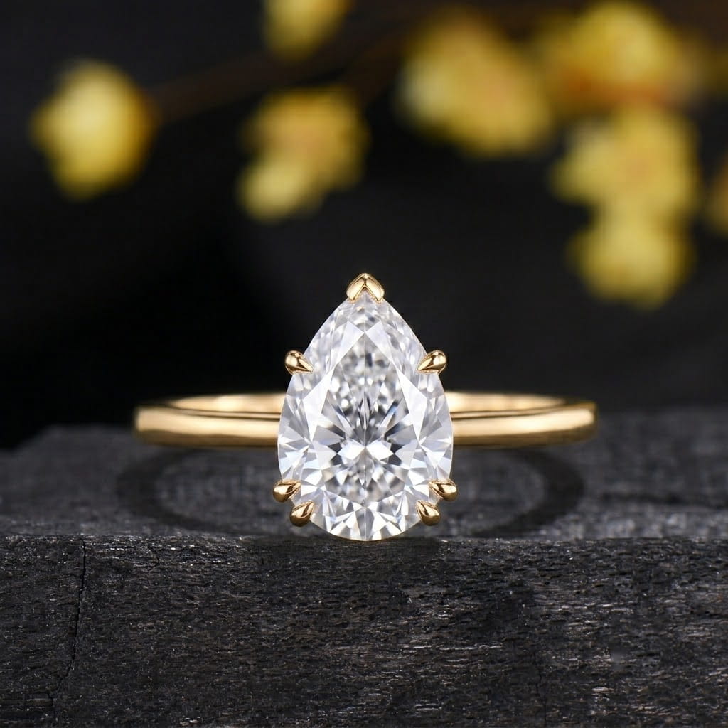 2CT Teardrop Pear Cut Lab Grown Diamond Engagement Ring, Solitaire Minimalist  Seven Prongs Wedding Band, Delicate Anniversary Gift for Her