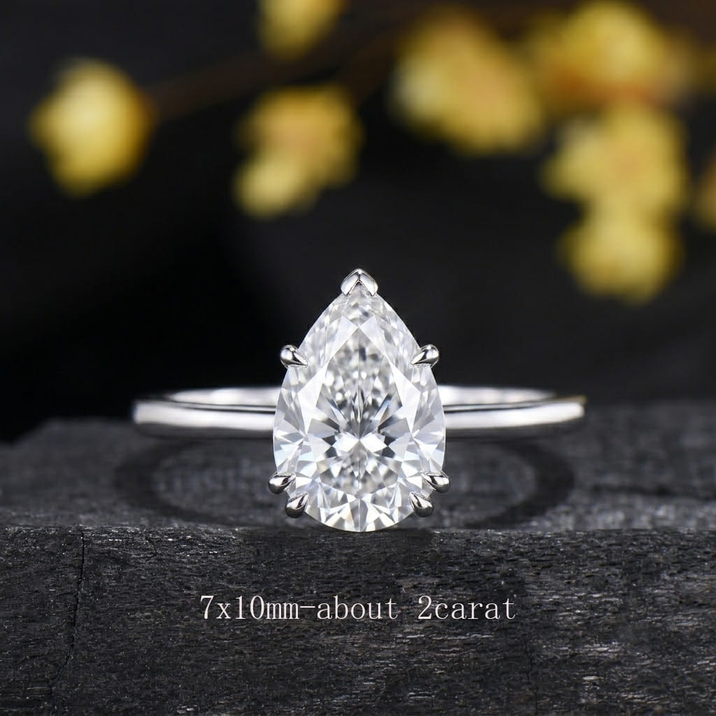 2CT Teardrop Pear Cut Lab Grown Diamond Engagement Ring, Solitaire Minimalist  Seven Prongs Wedding Band, Delicate Anniversary Gift for Her