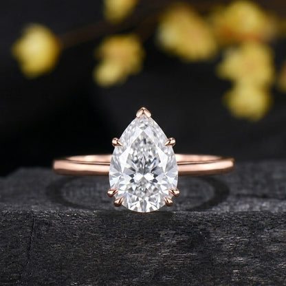 2CT Teardrop Pear Cut Lab Grown Diamond Engagement Ring, Solitaire Minimalist  Seven Prongs Wedding Band, Delicate Anniversary Gift for Her