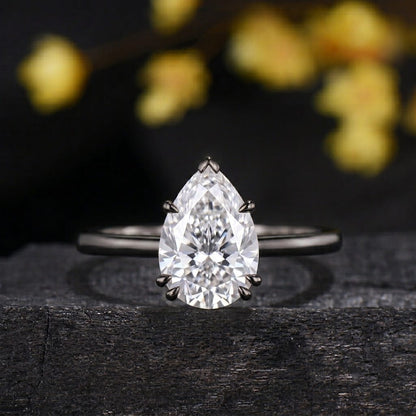 2CT Teardrop Pear Cut Lab Grown Diamond Engagement Ring, Solitaire Minimalist  Seven Prongs Wedding Band, Delicate Anniversary Gift for Her