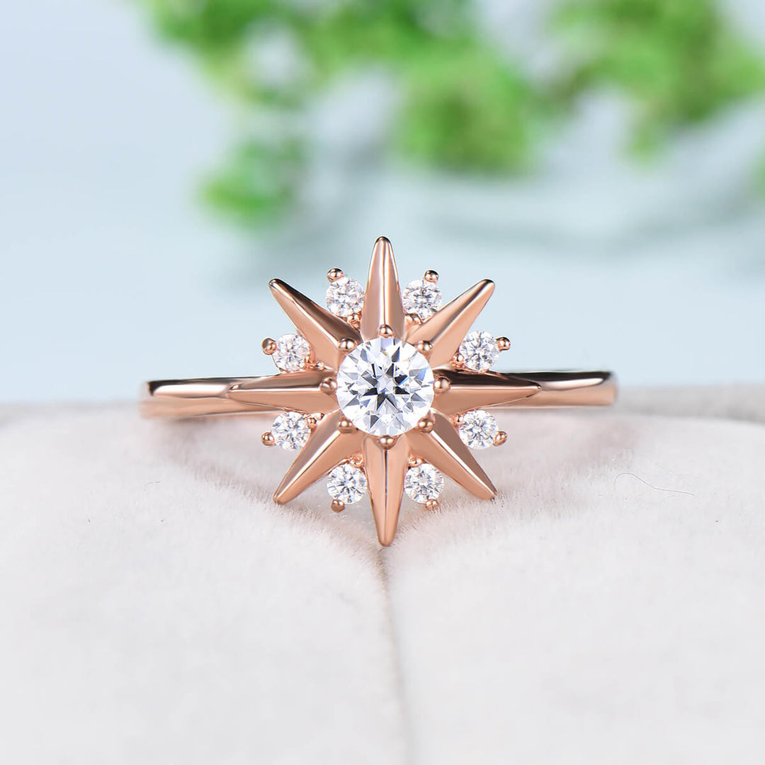 Vintage Galaxy Star Moissanite Engagement Ring Round Cut Rose Gold Art Deco Moissanite Stacking Promise Ring Handmade Proposal Gifts Women - PENFINE