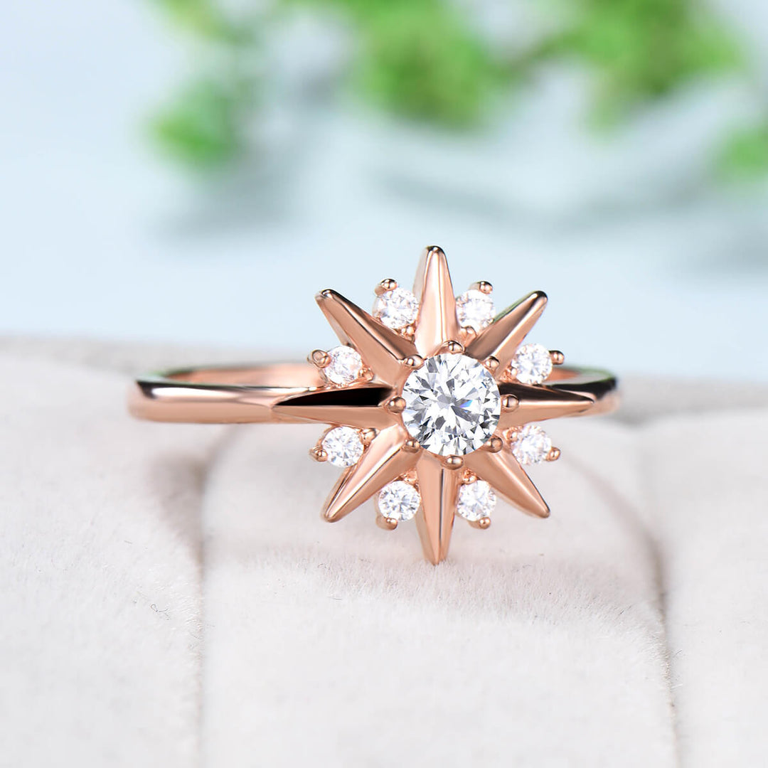 Vintage Galaxy Star Moissanite Engagement Ring Round Cut Rose Gold Art Deco Moissanite Stacking Promise Ring Handmade Proposal Gifts Women - PENFINE