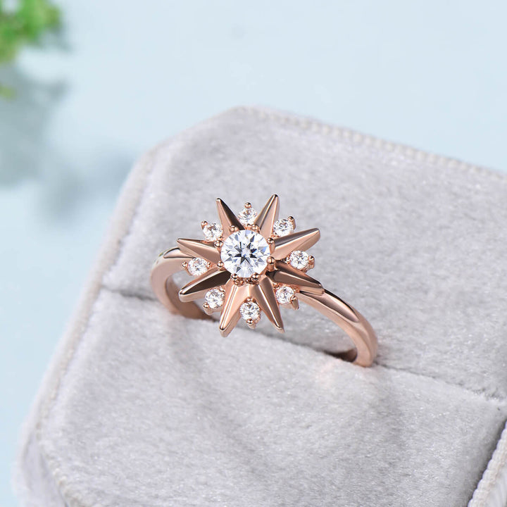 Vintage Galaxy Star Moissanite Engagement Ring Round Cut Rose Gold Art Deco Moissanite Stacking Promise Ring Handmade Proposal Gifts Women - PENFINE