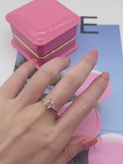 Emerald Cut Morganite Engagement Ring, 14K Rose Gold Diamond Accent