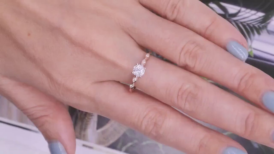 Rose Gold Lab Grown Diamond Engagement Ring: Unique Art Deco CVD Solitaire