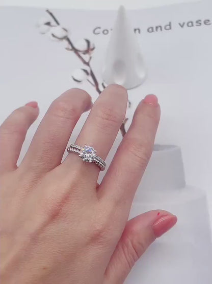 1.3CT Lab Grown Diamond Engagement Ring Set: 14k Rose Gold Twist Band
