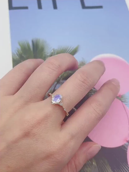 0.65 carat natural Moonstone engagement ring rose gold diamond wedding ring Art Deco anniversary ring Moonstone Rings for wome