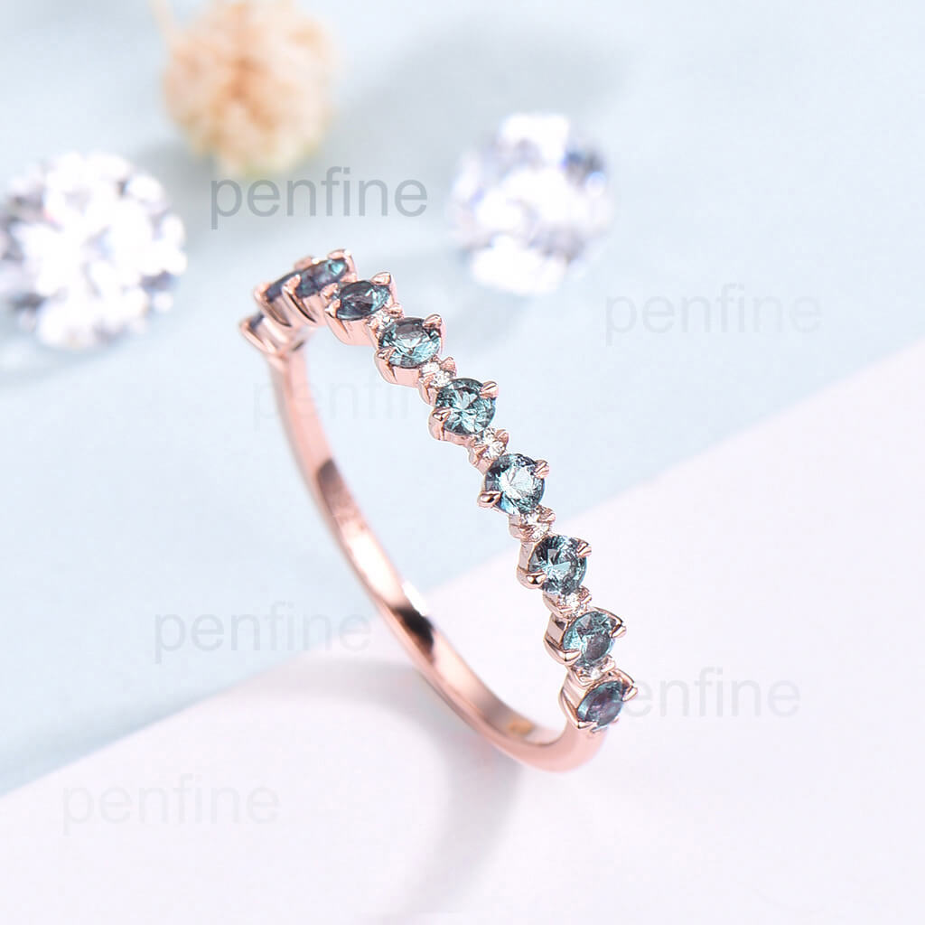 alexandrite wedding band rose gold