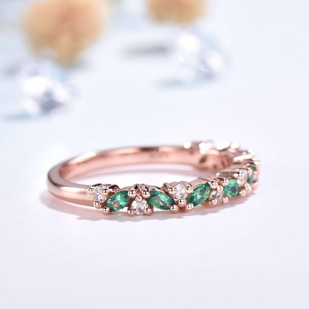 moissanite and emerald wedding ring