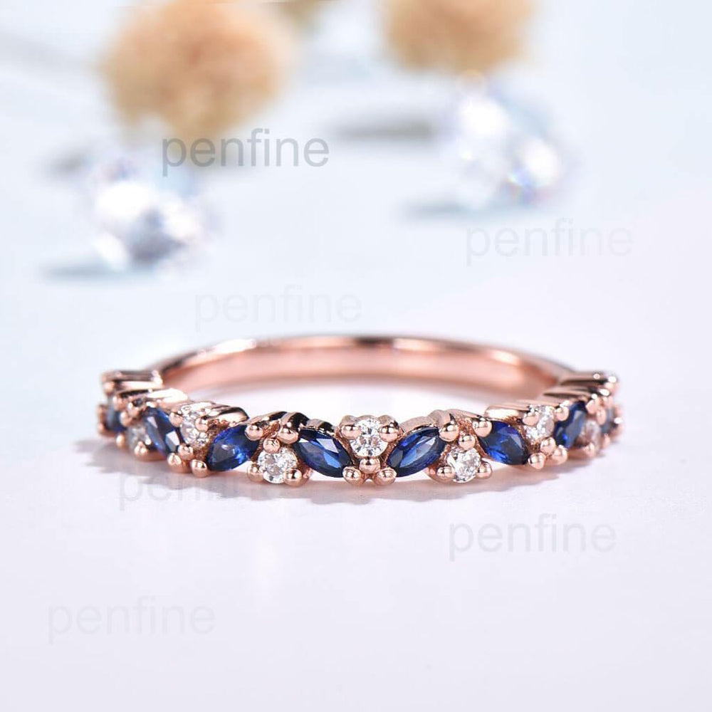 sapphire and moissnaite wedding band