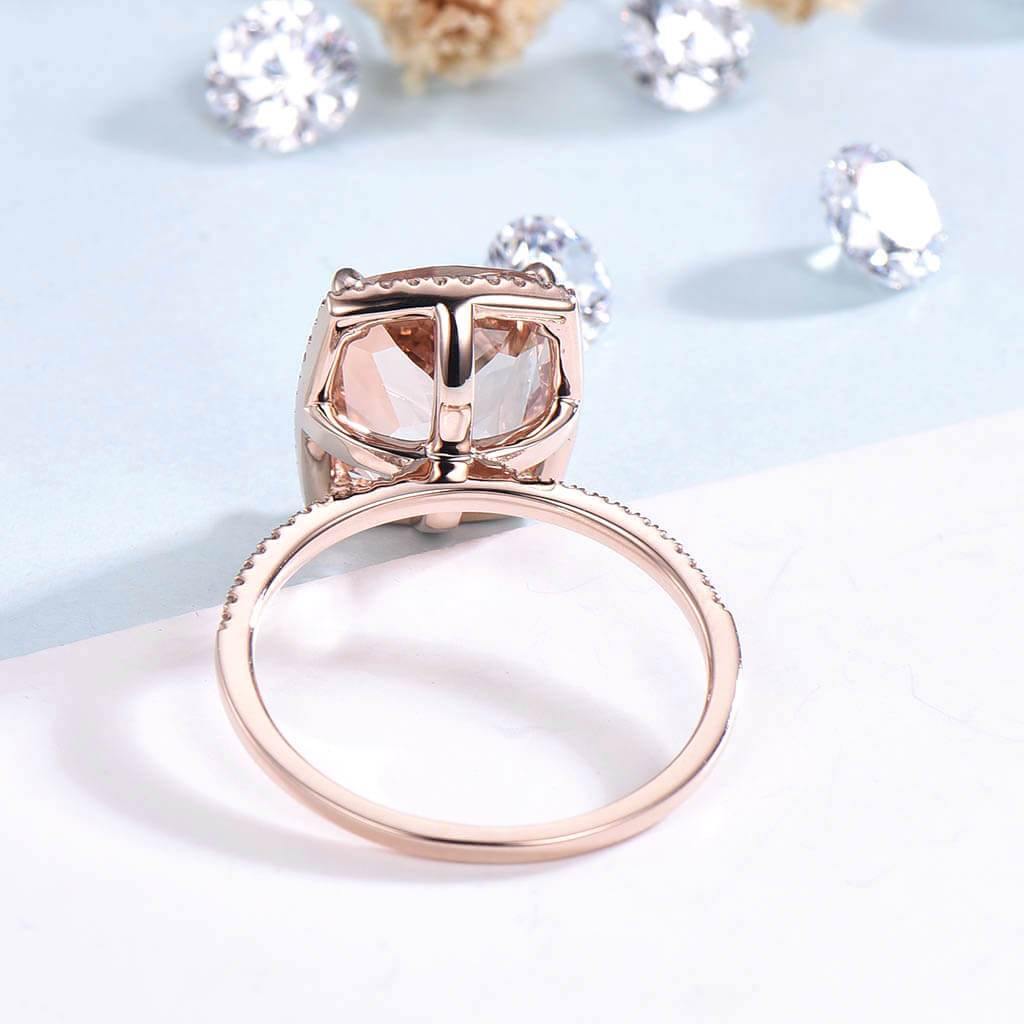 10X12mm Cushion Morganite Diamond Engagement Ring Rose Gold Claw Prong - PENFINE