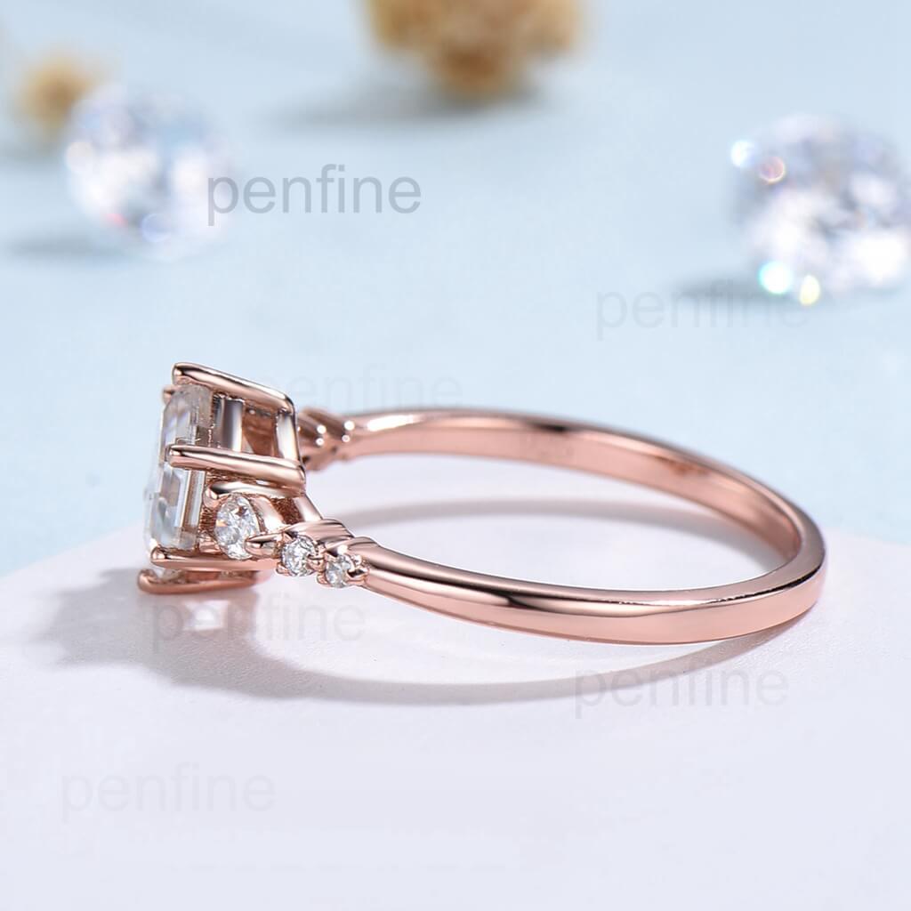 Minimalist moissanite engagement ring rose gold | Hexagon cut engagement ring women | Art Deco diamond bridal set | Vintage Anniversary ring - PENFINE