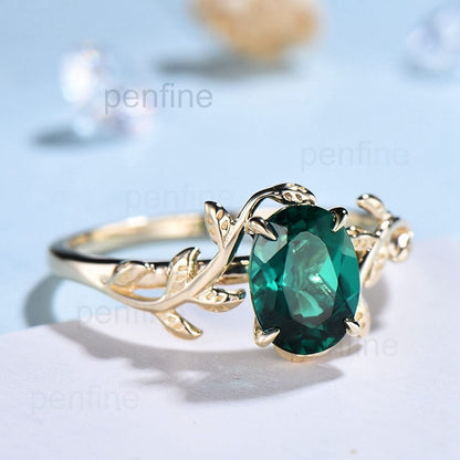  Lab Emerald Solitaire Engagement Ring 